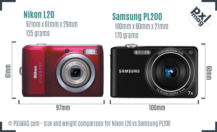Nikon L20 vs Samsung PL200 size comparison