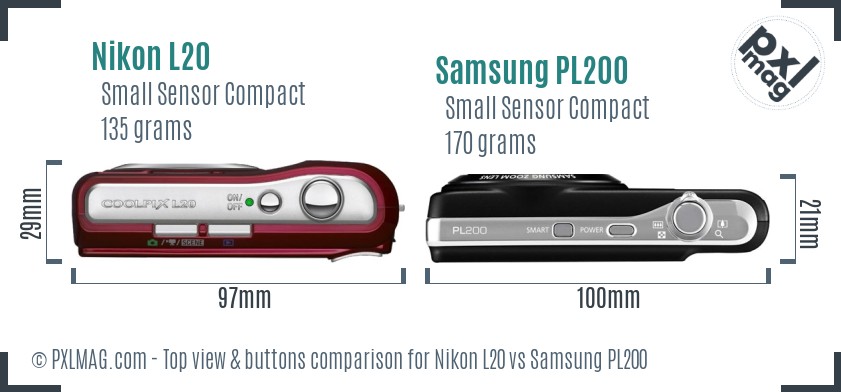 Nikon L20 vs Samsung PL200 top view buttons comparison