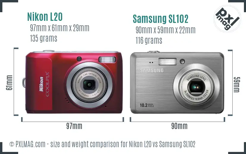 Nikon L20 vs Samsung SL102 size comparison