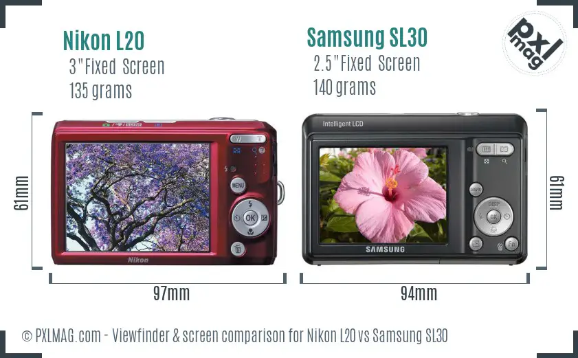 Nikon L20 vs Samsung SL30 Screen and Viewfinder comparison