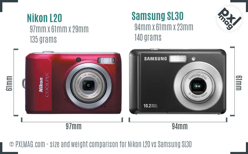 Nikon L20 vs Samsung SL30 size comparison