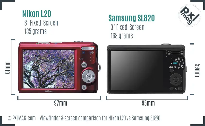 Nikon L20 vs Samsung SL820 Screen and Viewfinder comparison