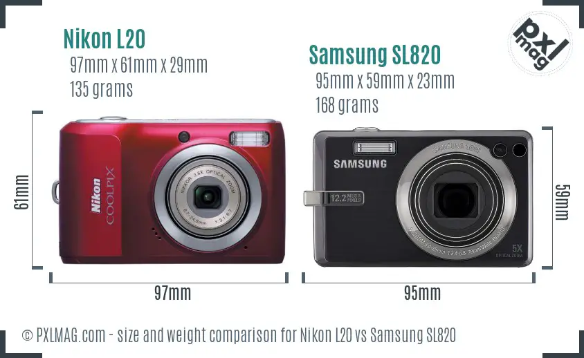 Nikon L20 vs Samsung SL820 size comparison