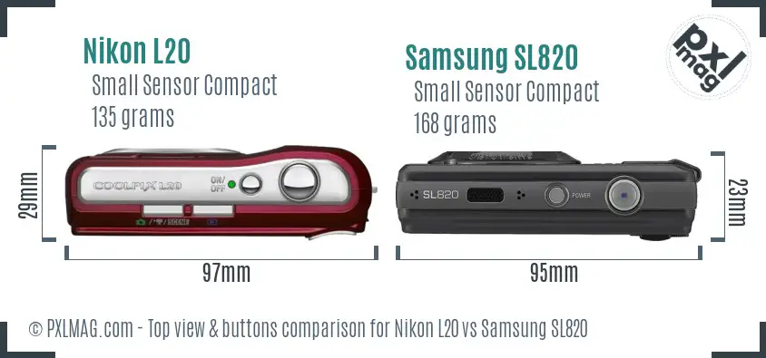 Nikon L20 vs Samsung SL820 top view buttons comparison