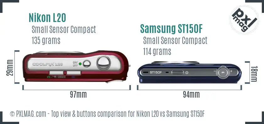 Nikon L20 vs Samsung ST150F top view buttons comparison Nikon L20 vs Samsung ST150F top view buttons comparison