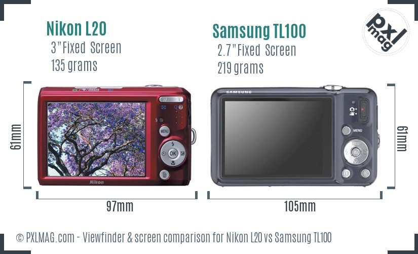 Nikon L20 vs Samsung TL100 Screen and Viewfinder comparison