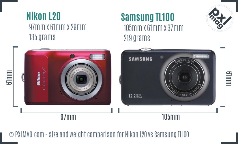Nikon L20 vs Samsung TL100 size comparison Nikon L20 vs Samsung TL100 size comparison