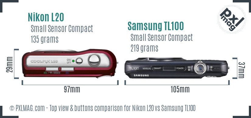 Nikon L20 vs Samsung TL100 top view buttons comparison