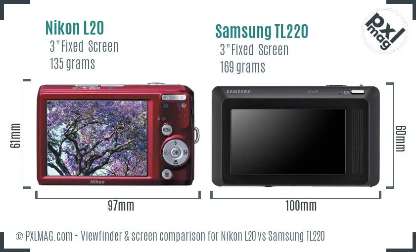 Nikon L20 vs Samsung TL220 Screen and Viewfinder comparison