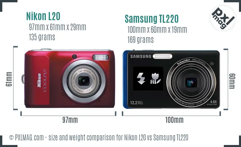 Nikon L20 vs Samsung TL220 size comparison