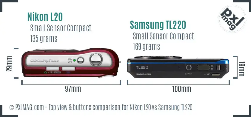 Nikon L20 vs Samsung TL220 top view buttons comparison