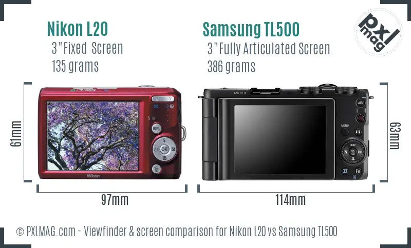 Nikon L20 vs Samsung TL500 Screen and Viewfinder comparison