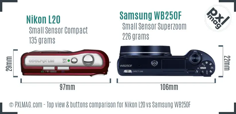 Nikon L20 vs Samsung WB250F top view buttons comparison