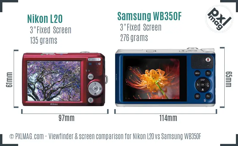 Nikon L20 vs Samsung WB350F Screen and Viewfinder comparison