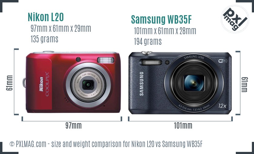 Nikon L20 vs Samsung WB35F size comparison Nikon L20 vs Samsung WB35F size comparison