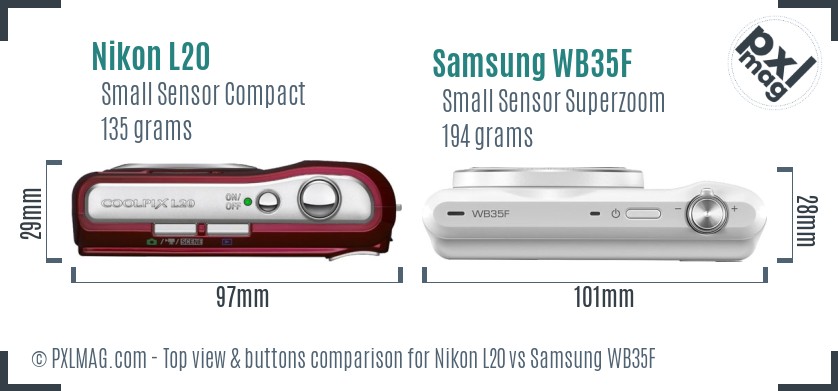 Nikon L20 vs Samsung WB35F top view buttons comparison