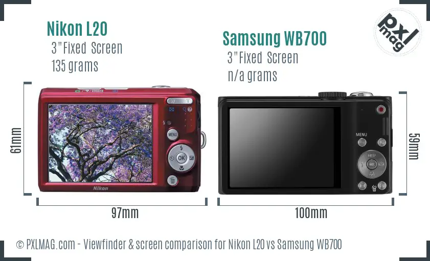 Nikon L20 vs Samsung WB700 Screen and Viewfinder comparison