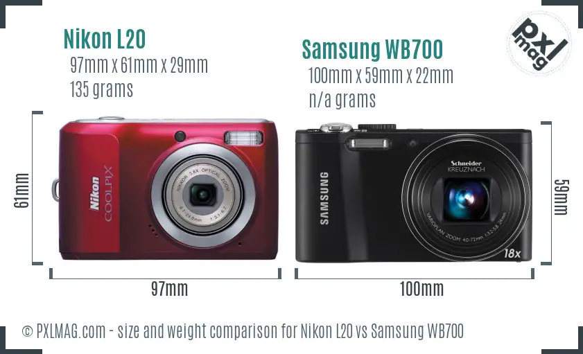 Nikon L20 vs Samsung WB700 size comparison