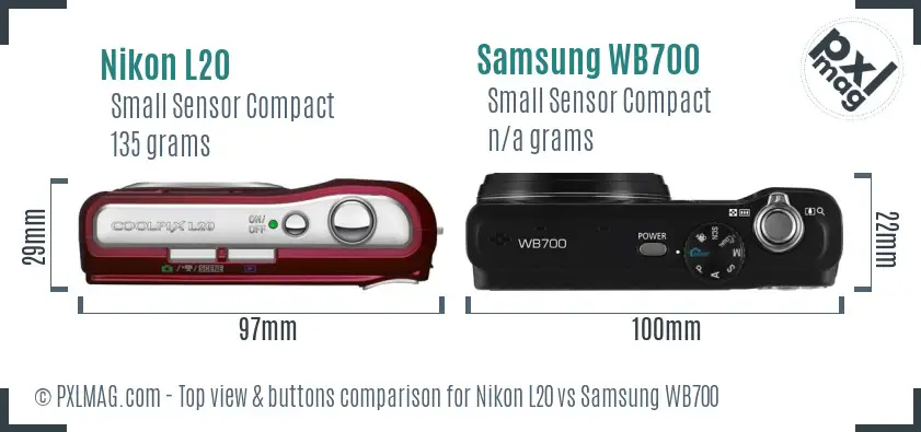 Nikon L20 vs Samsung WB700 top view buttons comparison