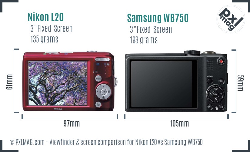 Nikon L20 vs Samsung WB750 Screen and Viewfinder comparison
