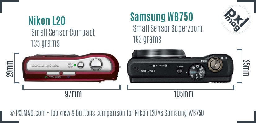 Nikon L20 vs Samsung WB750 top view buttons comparison