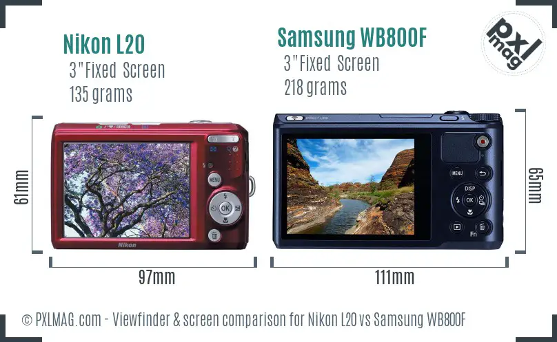 Nikon L20 vs Samsung WB800F Screen and Viewfinder comparison