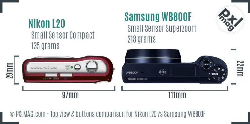 Nikon L20 vs Samsung WB800F top view buttons comparison