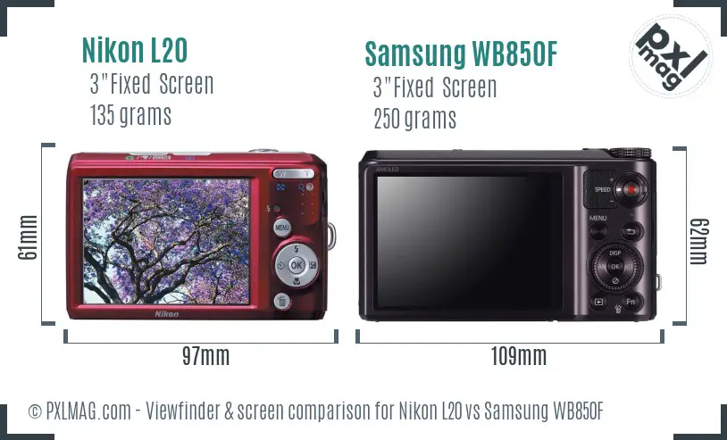 Nikon L20 vs Samsung WB850F Screen and Viewfinder comparison Nikon L20 vs Samsung WB850F Screen and Viewfinder comparison