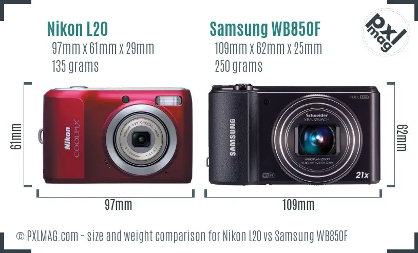 Nikon L20 vs Samsung WB850F size comparison Nikon L20 vs Samsung WB850F size comparison