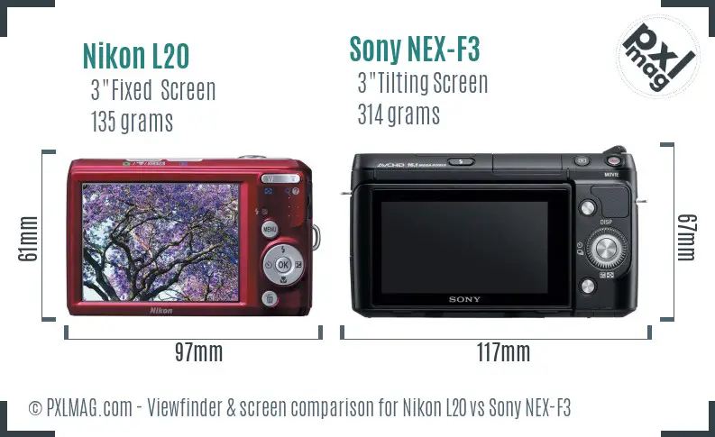 Nikon L20 vs Sony NEX-F3 Screen and Viewfinder comparison