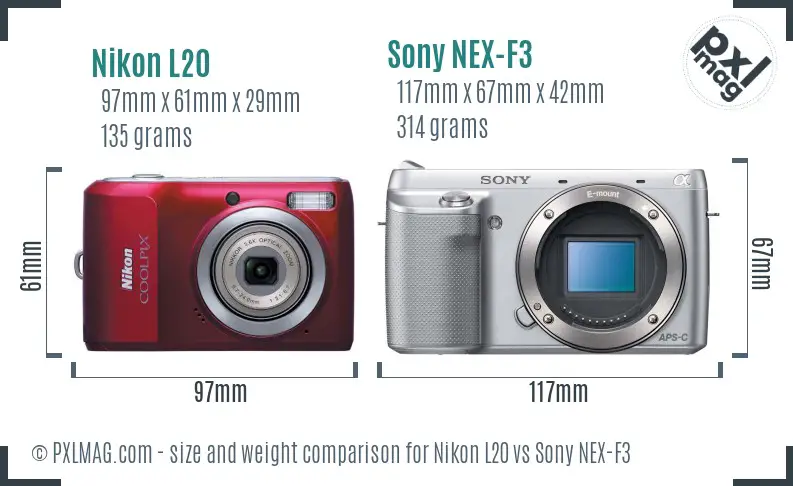 Nikon L20 vs Sony NEX-F3 size comparison
