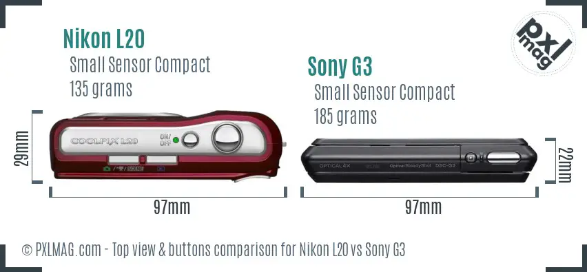 Nikon L20 vs Sony G3 top view buttons comparison