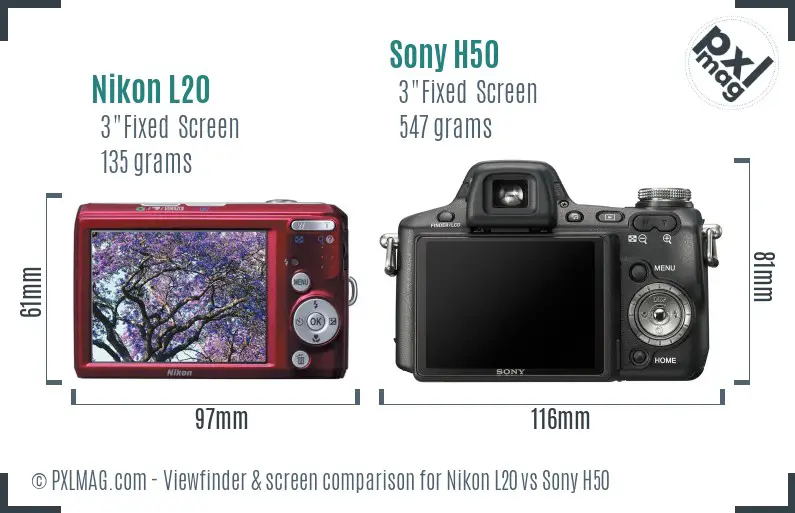 Nikon L20 vs Sony H50 Screen and Viewfinder comparison