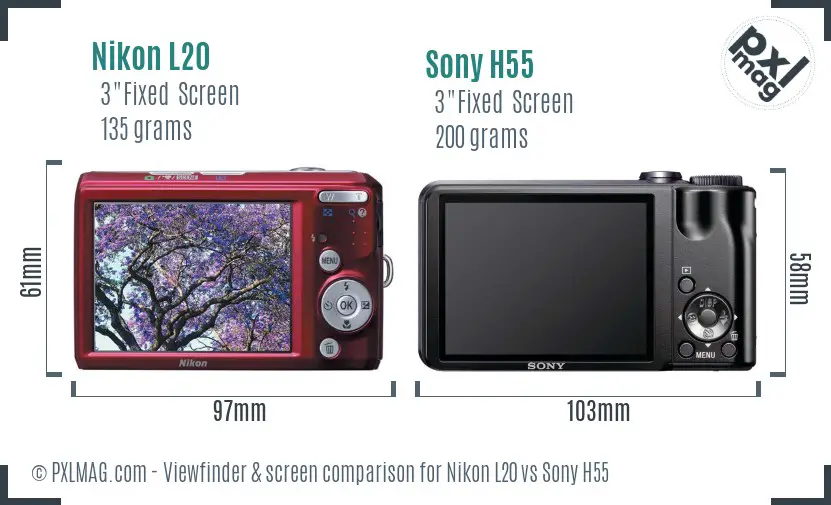 Nikon L20 vs Sony H55 Screen and Viewfinder comparison