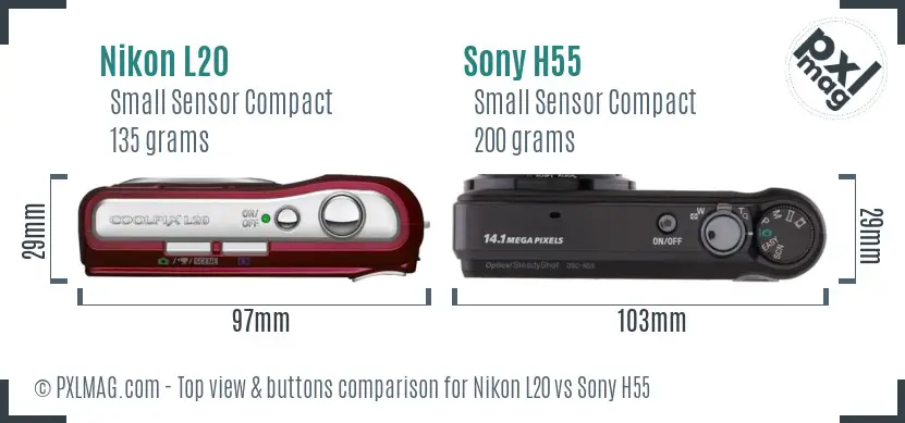 Nikon L20 vs Sony H55 top view buttons comparison