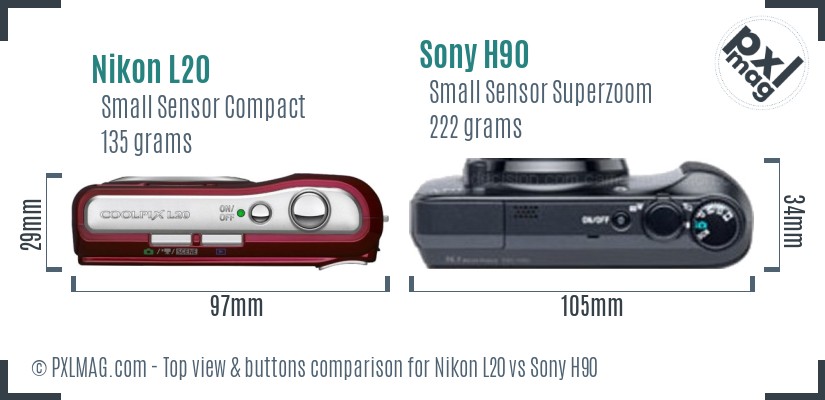 Nikon L20 vs Sony H90 top view buttons comparison