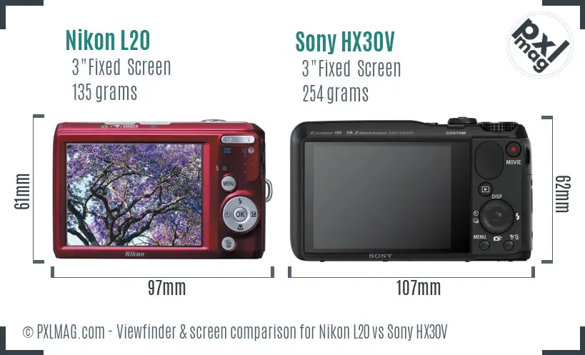 Nikon L20 vs Sony HX30V Screen and Viewfinder comparison