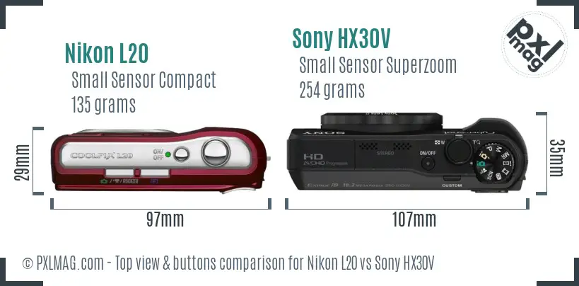 Nikon L20 vs Sony HX30V top view buttons comparison