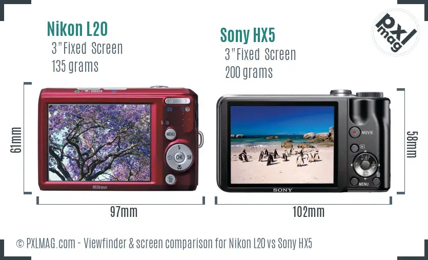 Nikon L20 vs Sony HX5 Screen and Viewfinder comparison