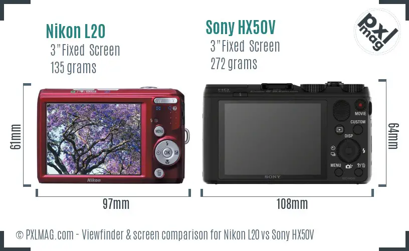 Nikon L20 vs Sony HX50V Screen and Viewfinder comparison