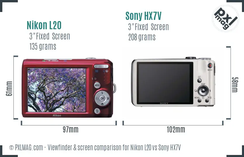 Nikon L20 vs Sony HX7V Screen and Viewfinder comparison