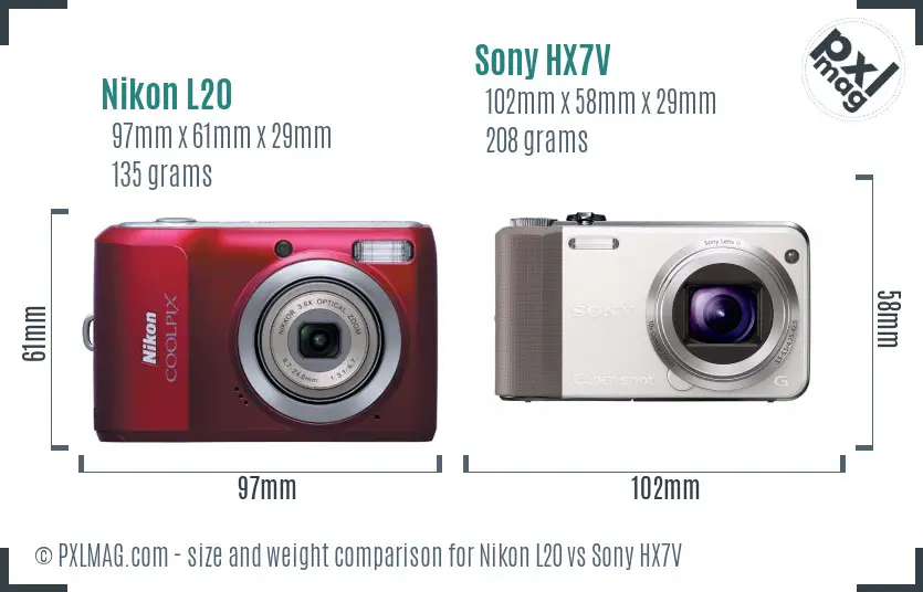 Nikon L20 vs Sony HX7V size comparison