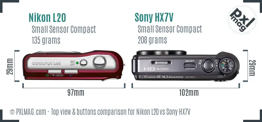 Nikon L20 vs Sony HX7V top view buttons comparison