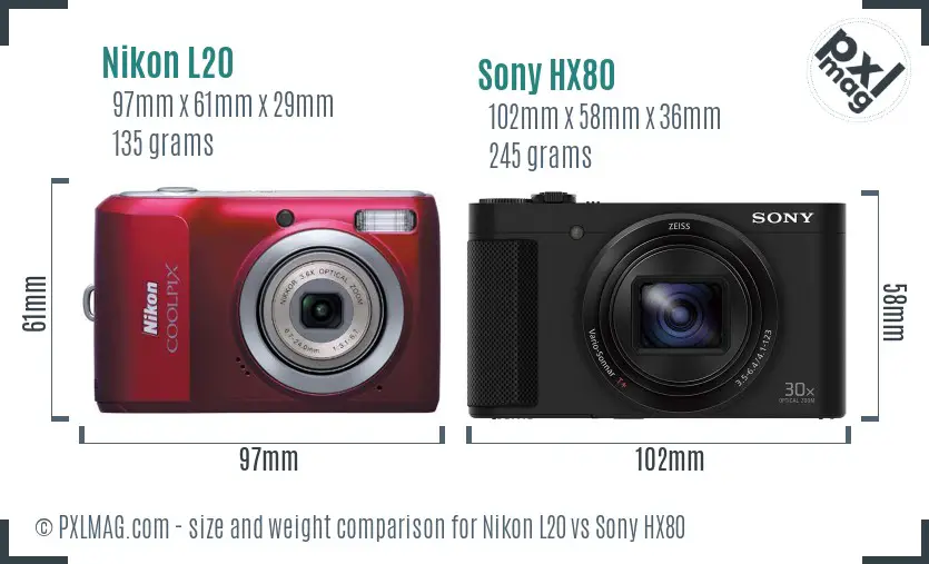 Nikon L20 vs Sony HX80 size comparison