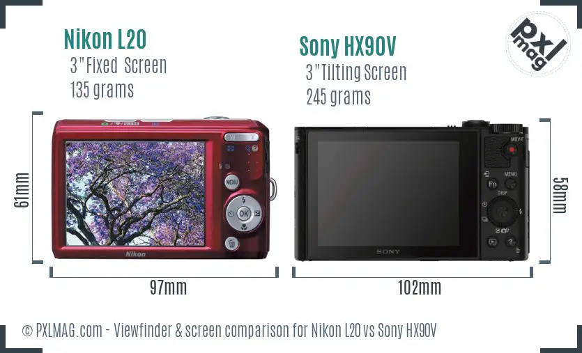 Nikon L20 vs Sony HX90V Screen and Viewfinder comparison Nikon L20 vs Sony HX90V Screen and Viewfinder comparison