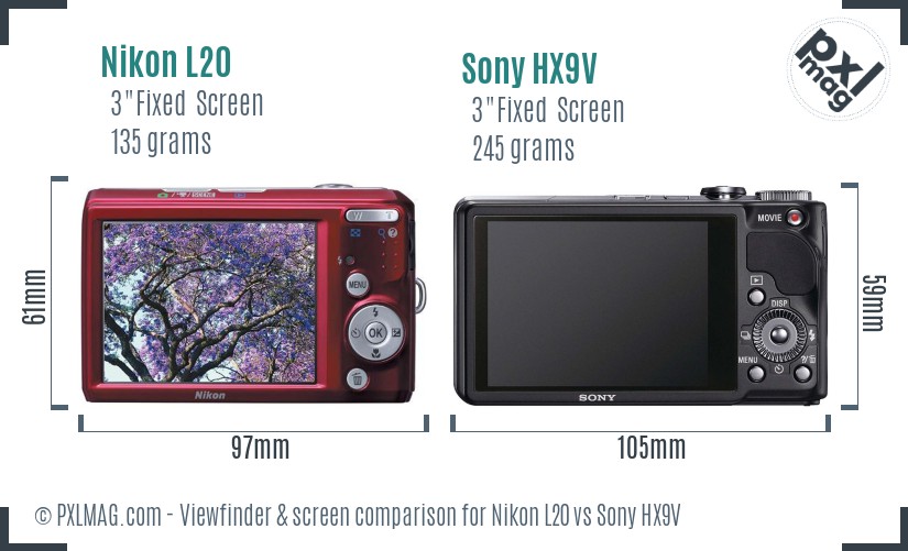 Nikon L20 vs Sony HX9V Screen and Viewfinder comparison