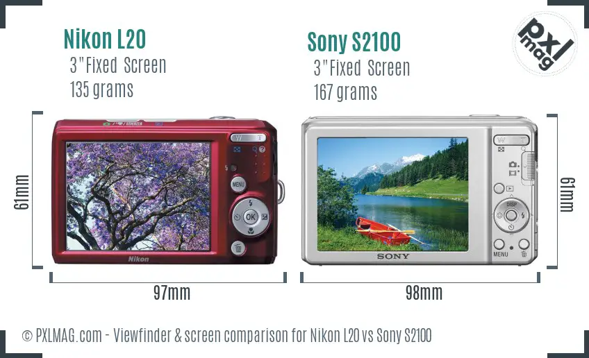 Nikon L20 vs Sony S2100 Screen and Viewfinder comparison