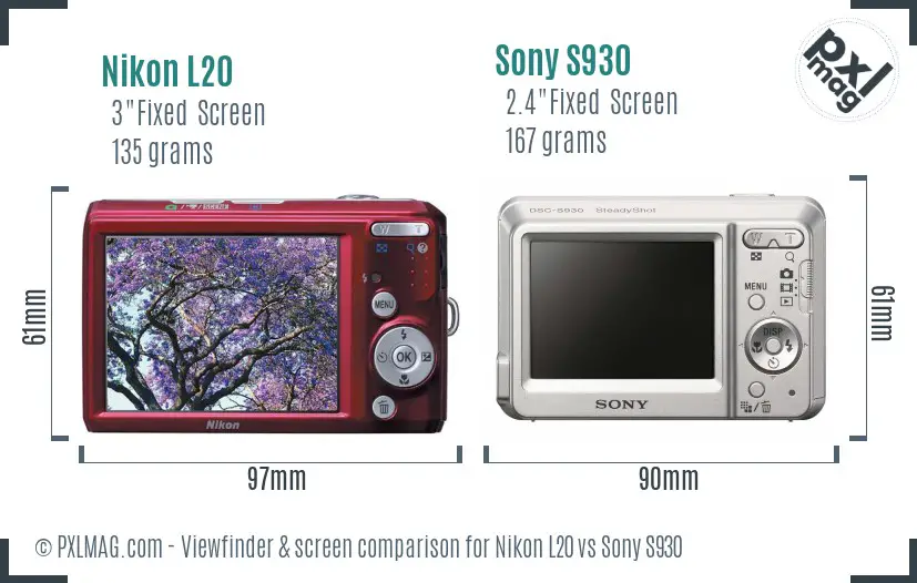 Nikon L20 vs Sony S930 Screen and Viewfinder comparison Nikon L20 vs Sony S930 Screen and Viewfinder comparison