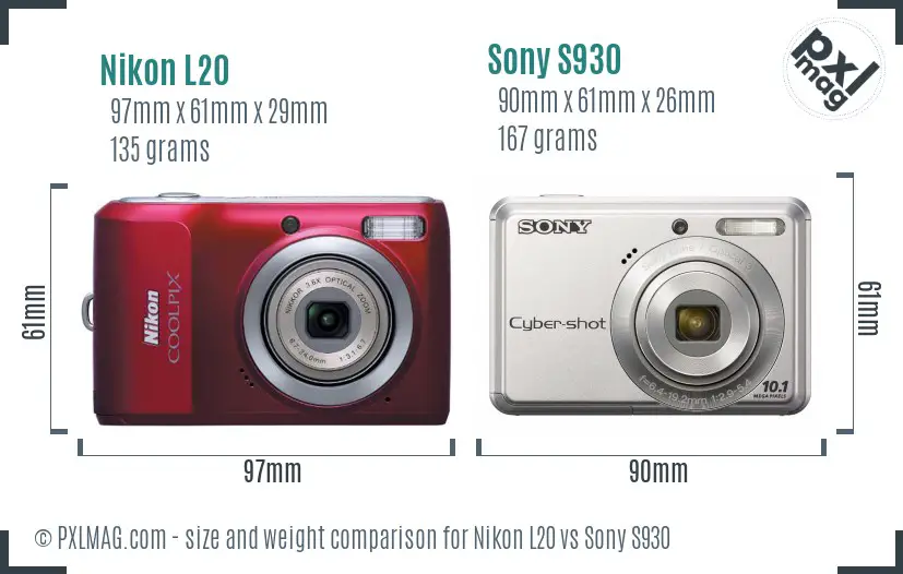 Nikon L20 vs Sony S930 size comparison Nikon L20 vs Sony S930 size comparison