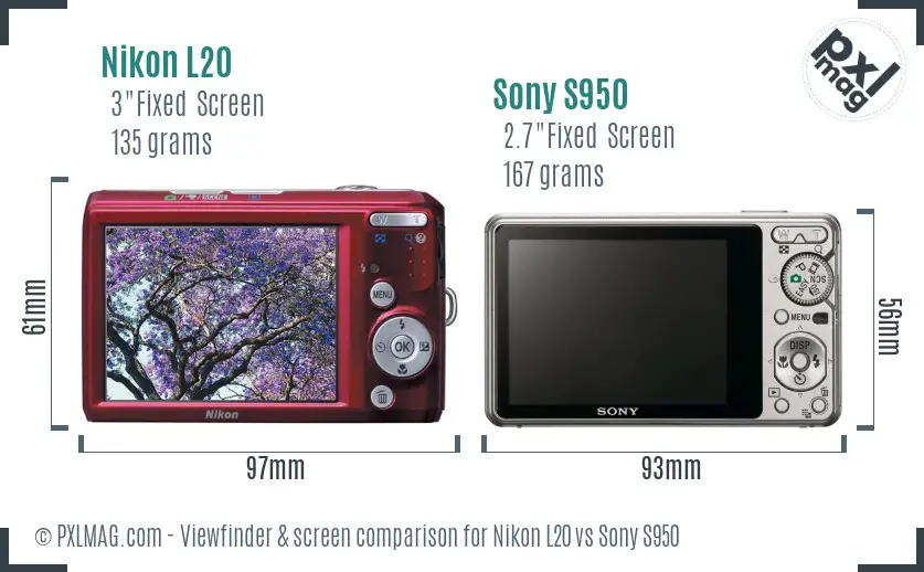 Nikon L20 vs Sony S950 Screen and Viewfinder comparison Nikon L20 vs Sony S950 Screen and Viewfinder comparison